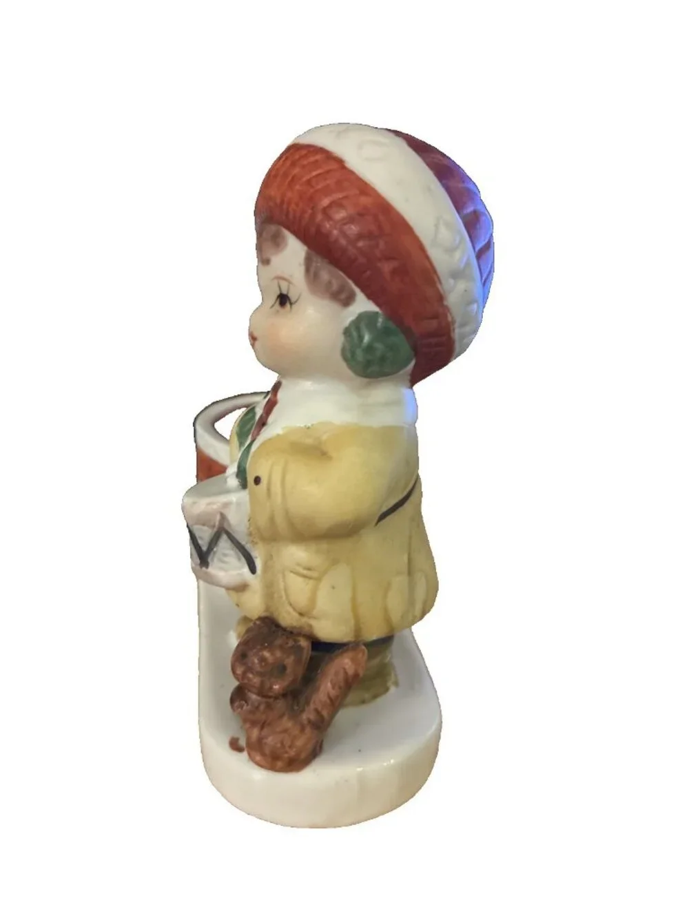 Vintage Christmas Girl Candle Holder Figurine Drum Squirrel Retro Cottagecore